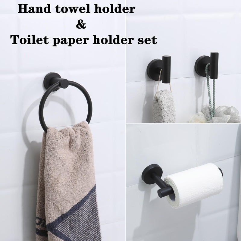 Ntipox 4 Piece Matte Black Stainless Steel Bathroom Hardware Set Include Hand Towel Ring, Toilet Paper Holder,and 2 Robe Towel Hooks,Bathroom Accessories Kit - Image 5
